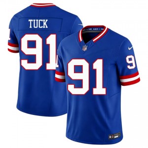 Justin Tuck Giants #91 Men Classic Football Stitch Throwback Jersey - Royal Edition 90940846