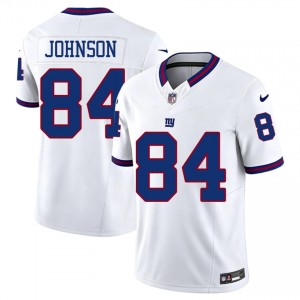 #84 Theo Johnson Giants Men Moisture Wicking Football Stitch Jersey - Throwback White Edition 19848509