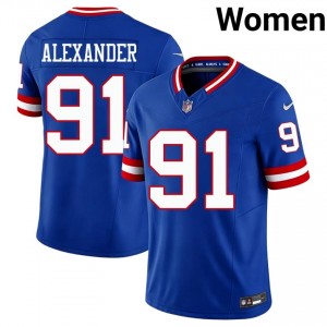 NYG Darius Alexander #91 Women Player Football Sewn Jersey - Royal Throwback Edition 29192187