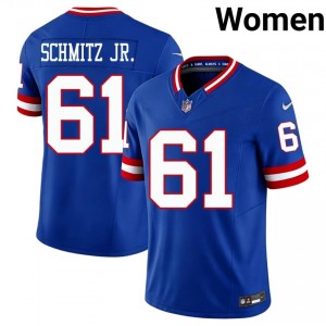 Giants John Michael Schmitz Jr. #61 Women NFL Football Stitch Jersey - Royal Throwback Edition 22648521