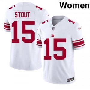 New York Giants Jordan Stout #15 Women Premium Football Stitched Jersey - White Edition 60523342