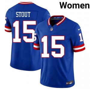 NY Giants Jordan Stout #15 Women Elite Thread Football Stitched Jersey - Royal Throwback Edition 71878926
