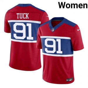 #91 Justin Tuck NYG Women Moisture Wicking Football Sewn Jersey - Red Edition 54797464