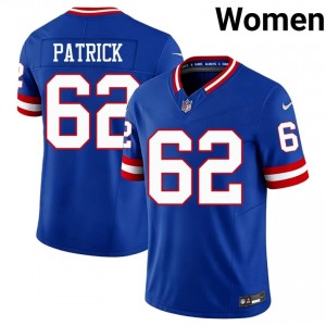 NYG Lucas Patrick #62 Women Exclusive Football Sewn Jersey - Royal Throwback Edition 97993783