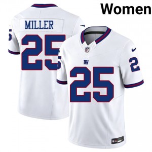 Dante Miller NY Giants #25 Women Original Football Stitch Throwback Jersey - White Edition 64910735