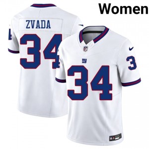 Dominic Zvada NY Giants #34 Women Professional Football Stitch Throwback Jersey - White Edition 78663601