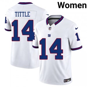 Y.A. Tittle Giants #14 Women Authentic Football Stitch Throwback Jersey - White Edition 83775367