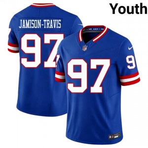 #97 Bobby Jamison-Travis NY Giants Youth Exclusive Football Stitch Jersey - Throwback Royal Edition 22333993