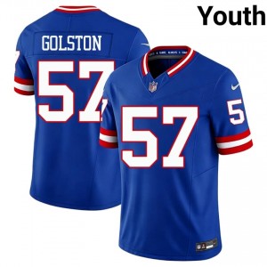 #57 Chauncey Golston NYG Youth Moisture Wicking Football Sewn Jersey - Throwback Royal Edition 22048418