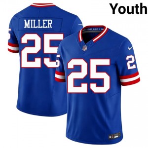 #25 Dante Miller NY Giants Youth Essential Football Stitch Jersey - Throwback Royal Edition 21603654