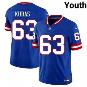 #63 Jake Kubas New York Giants Youth Iconic Football Stitched Jersey - Throwback Royal Edition 16248862