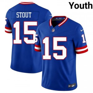 #15 Jordan Stout NY Giants Youth Pro Cut Football Stitch Jersey - Throwback Royal Edition 83841234