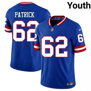 #62 Lucas Patrick NY Giants Youth Iconic Football Stitched Jersey - Throwback Royal Edition 64295131