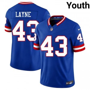 #43 Raheem Layne NY Giants Youth Moisture Wicking Football Stitch Jersey - Throwback Royal Edition 30215899