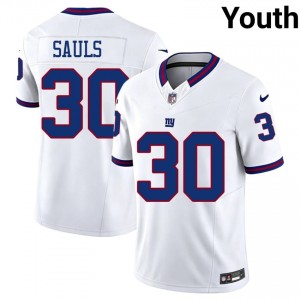 NYG Ben Sauls #30 Youth Licensed Football Sewn Jersey - White Throwback Edition 96595672