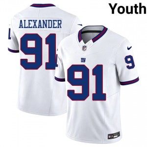 NY Giants Darius Alexander #91 Youth Premium Football Stitch Jersey - White Throwback Edition 79565393