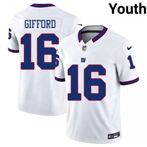 NY Giants Frank Gifford #16 Youth Pro Cut Football Stitch Jersey - White Throwback Edition 56104149
