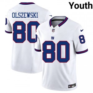 NY Giants Gunner Olszewski #80 Youth Licensed Football Stitch Jersey - White Throwback Edition 82348498