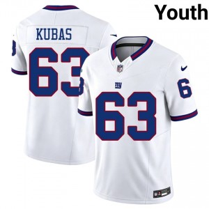 NYG Jake Kubas #63 Youth Moisture Wicking Football Sewn Jersey - White Throwback Edition 10842632