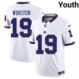 NYG Jameis Winston #19 Youth Durable Football Sewn Jersey - White Throwback Edition 81007703