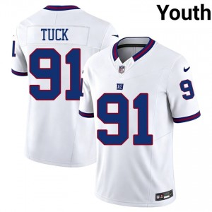NYG Justin Tuck #91 Youth Premium Football Sewn Jersey - White Throwback Edition 35019517