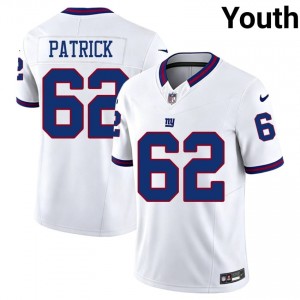NY Giants Lucas Patrick #62 Youth Moisture Wicking Football Stitch Jersey - White Throwback Edition 81925949